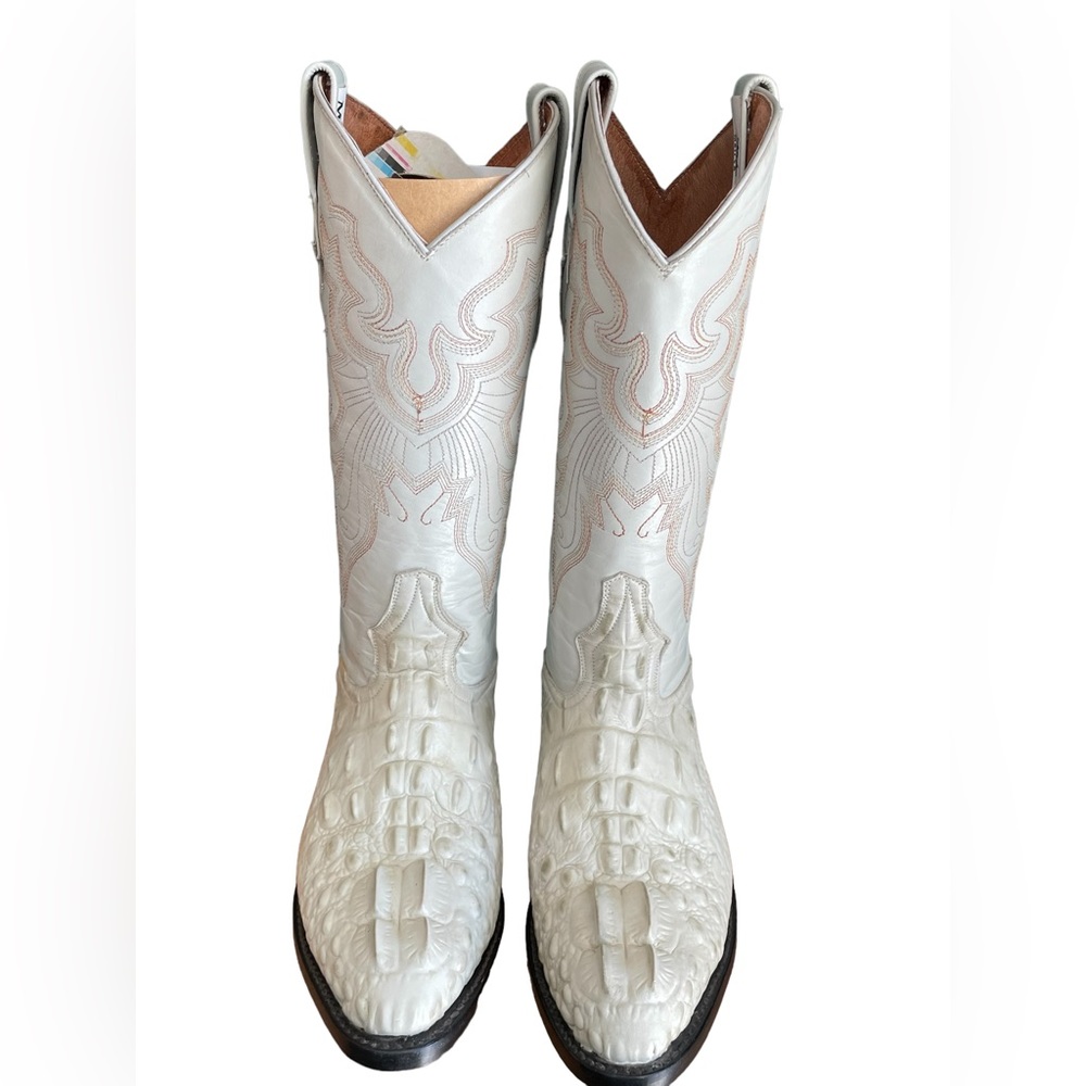 Morales Men's White cowboy boot crocodile